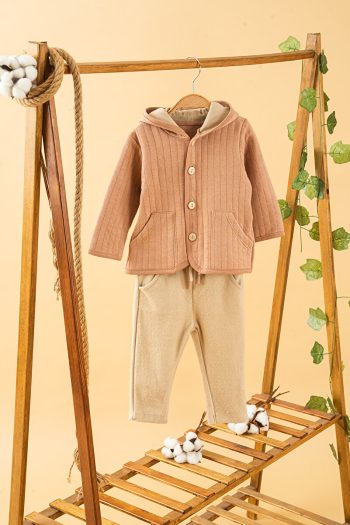 Trendy Baby Toddler Brick Hooded Cotton Comfortable 2-Piece Outfit