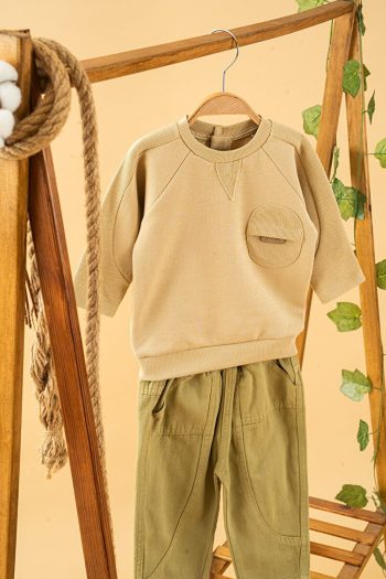 Trendy Baby and Kids Haki Sweatshirt and Pants Set