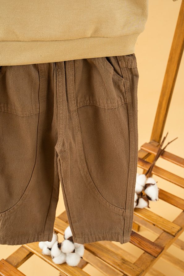 Trendy Brown Cotton Sweatpants Set for Kids