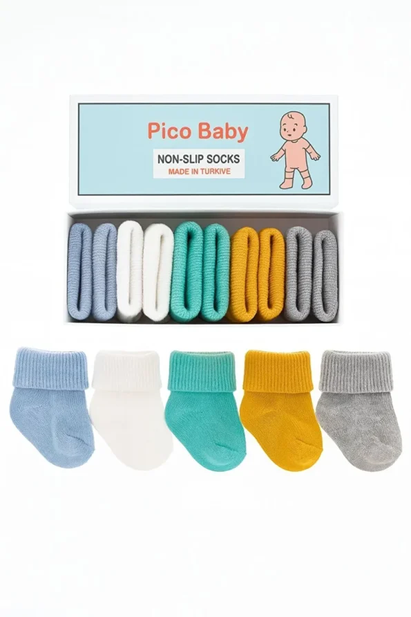 Pico Baby Organic Cotton Unisex 5-Pack Premium Newborn Baby Socks