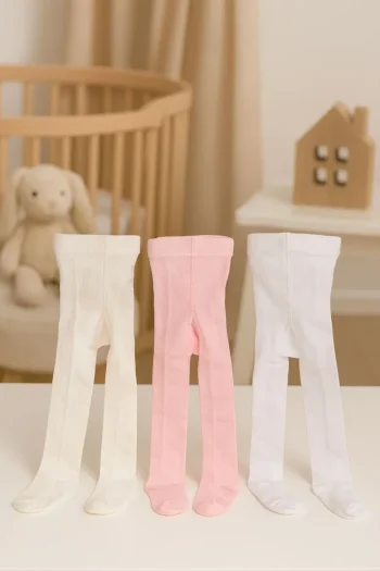 Pico Baby 3-Pack Cotton Solid Color Tights for Girls