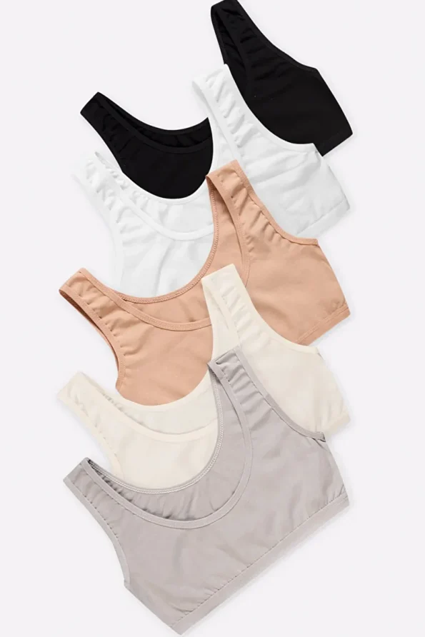 Happyfox Cotton Young Girls Bra 5 Piece Set with Stretchy Wide Strap Tank Top