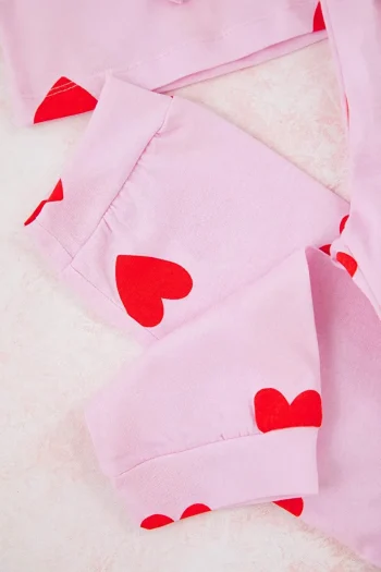 Trendyolmilla Kids Pink Girls Cotton Heart Print Pajama Set