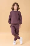 Perendi Boys' Winter Sweatshirt Set with Round Neck - Eggplant Color