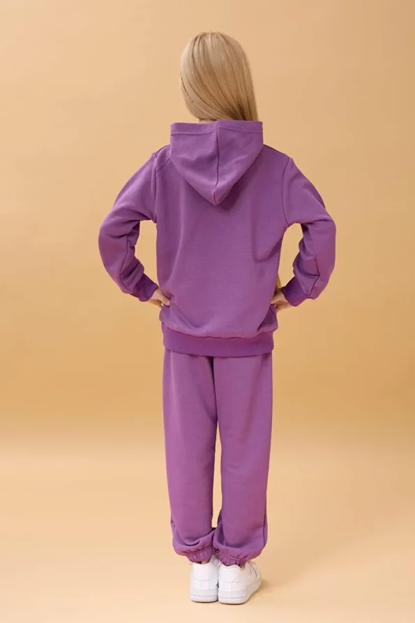 Perendi Girls' Hooded Floral Appliqué Seasonal Set - Purple
