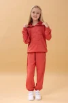 Perendi Girls' Hooded Floral Appliqué Seasonal Outfit - Terracotta
