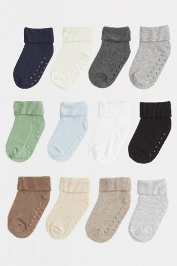 MEM SOCKS 12-Pack Organic Cotton Non-Slip Baby/Child Socks