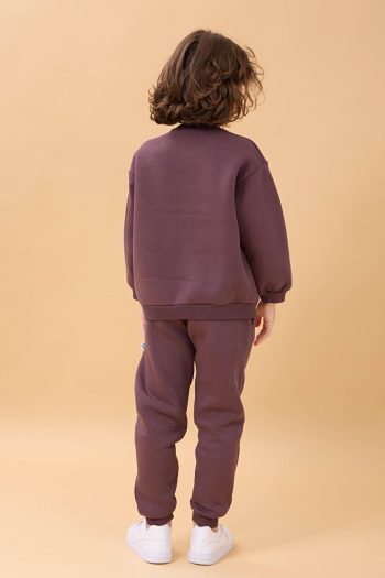 Perendi Boys' Winter Sweatshirt Set with Round Neck - Eggplant Color