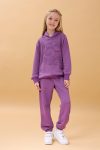 Perendi Girls' Hooded Floral Appliqué Seasonal Set - Purple