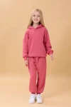 Perendi Unisex Kids Hoodie with Raglan Sleeves and Fleece Lining in Dusty Pink