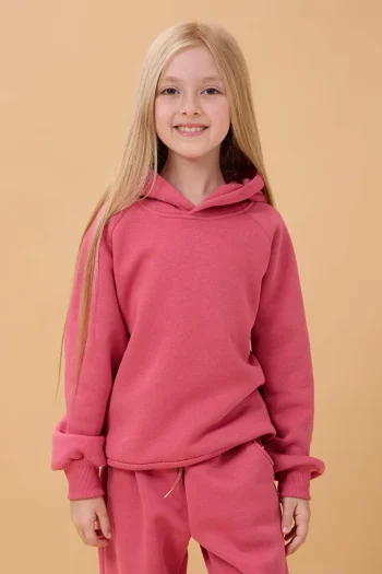 Perendi Unisex Kids Hoodie with Raglan Sleeves and Fleece Lining in Dusty Pink