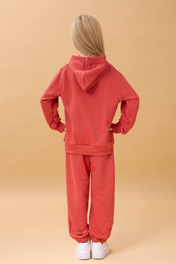 Perendi Girls' Hooded Floral Appliqué Seasonal Outfit - Terracotta