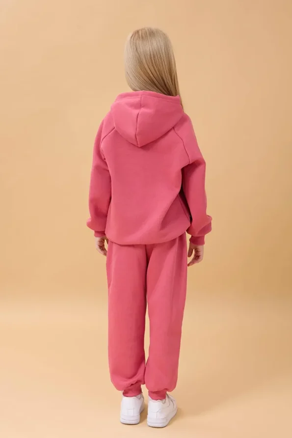 Perendi Unisex Kids Hoodie with Raglan Sleeves and Fleece Lining in Dusty Pink