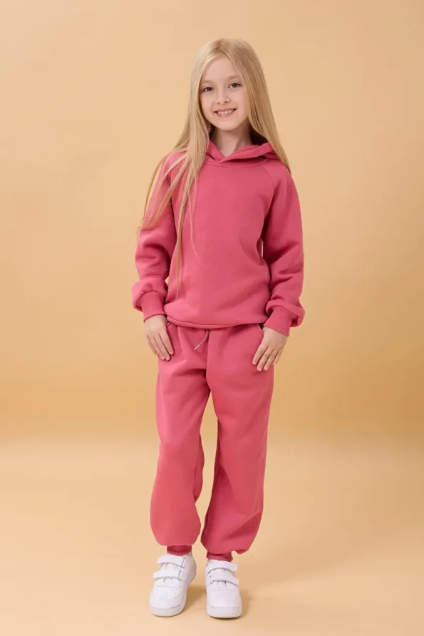 Perendi Unisex Kids Hoodie with Raglan Sleeves and Fleece Lining in Dusty Pink