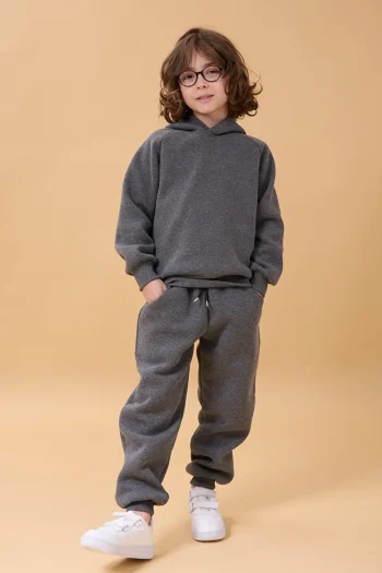 Perendi Unisex Hoodie with Fleece Lining for Kids in Anthracite