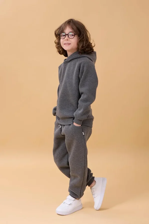 Perendi Unisex Hoodie with Fleece Lining for Kids in Anthracite