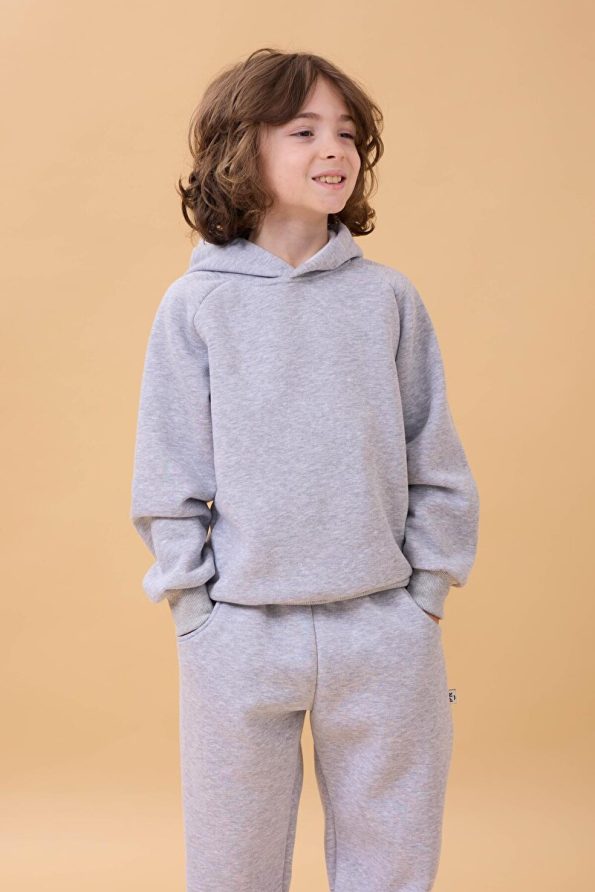 Perendi Hooded Unisex Kids Set with Fleece Lining in Gray