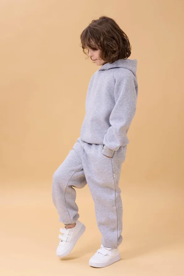 Perendi Hooded Unisex Kids Set with Fleece Lining in Gray