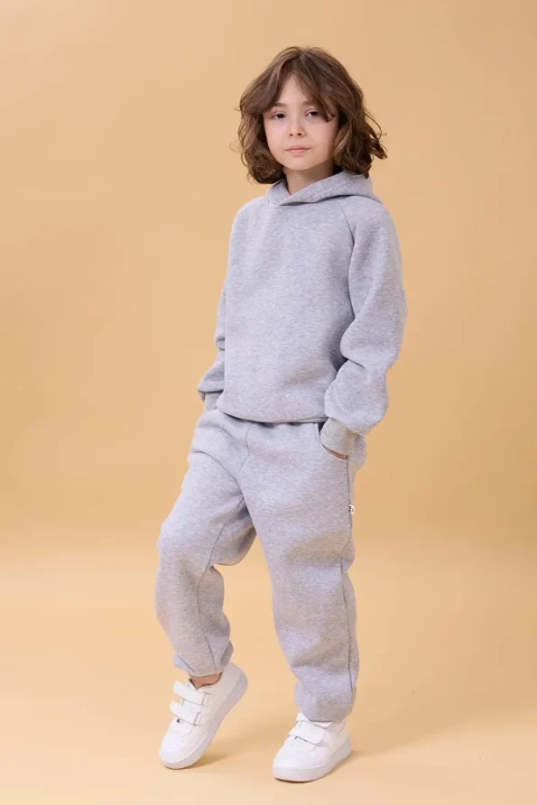 Perendi Hooded Unisex Kids Set with Fleece Lining in Gray