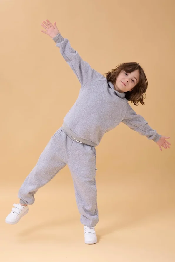 Perendi Hooded Unisex Kids Set with Fleece Lining in Gray