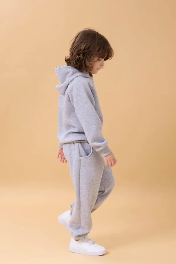 Perendi Hooded Unisex Kids Set with Fleece Lining in Gray