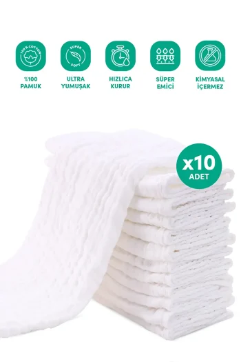 Minuche Set of 10 Muslin Baby Cloths 25X50 cm - Ultra Soft 100% Cotton