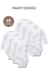 Minuche 100% Cotton 6-Pack Baby Bodysuits - Long Sleeve and Snap Closure White Onesies