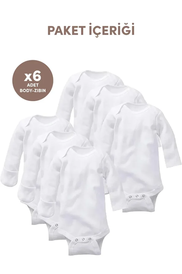 Minuche 100% Cotton 6-Pack Baby Bodysuits - Long Sleeve and Snap Closure White Onesies