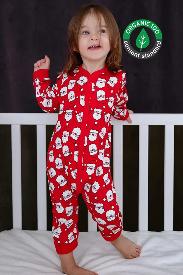 Lilabio 100% Cotton Christmas Themed Santa Print Red Romper