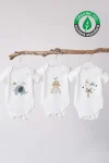 Lilabio 100% Organic Cotton 3-Pack Short Sleeve Baby Bodysuit Elephant
