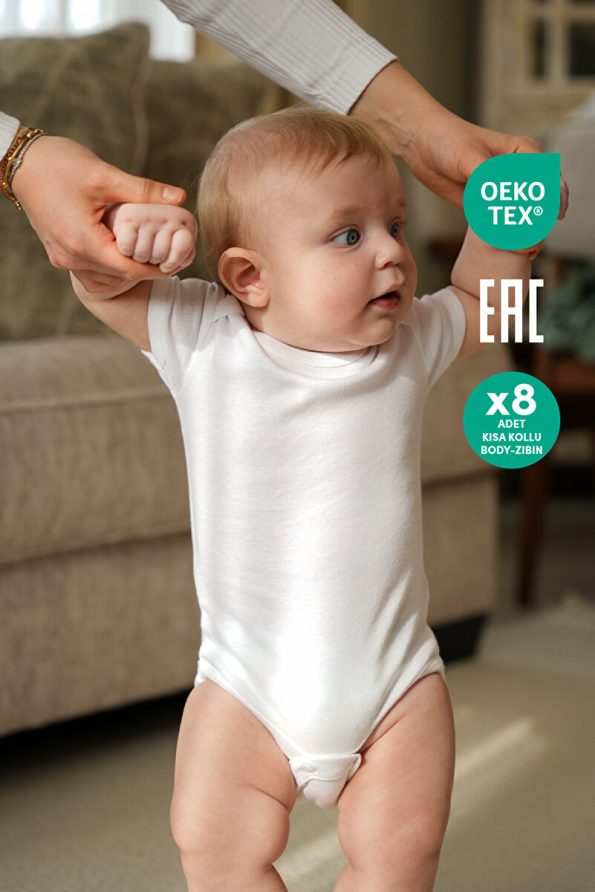 Minuche 100% Cotton 8-Pack Baby Bodysuits - Short Sleeve White Onesies