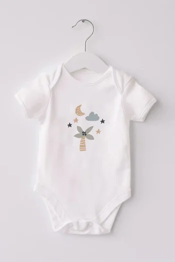 Lilabio 100% Organic Cotton 3-Pack Short Sleeve Baby Bodysuit Elephant