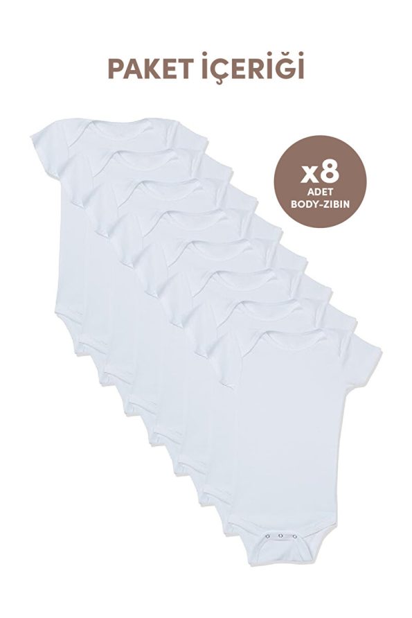 Minuche 100% Cotton 8-Pack Baby Bodysuits - Short Sleeve White Onesies