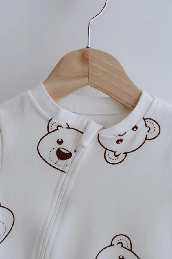 Lilabio Long Sleeve Zippered Baby Overall Bear Pattern