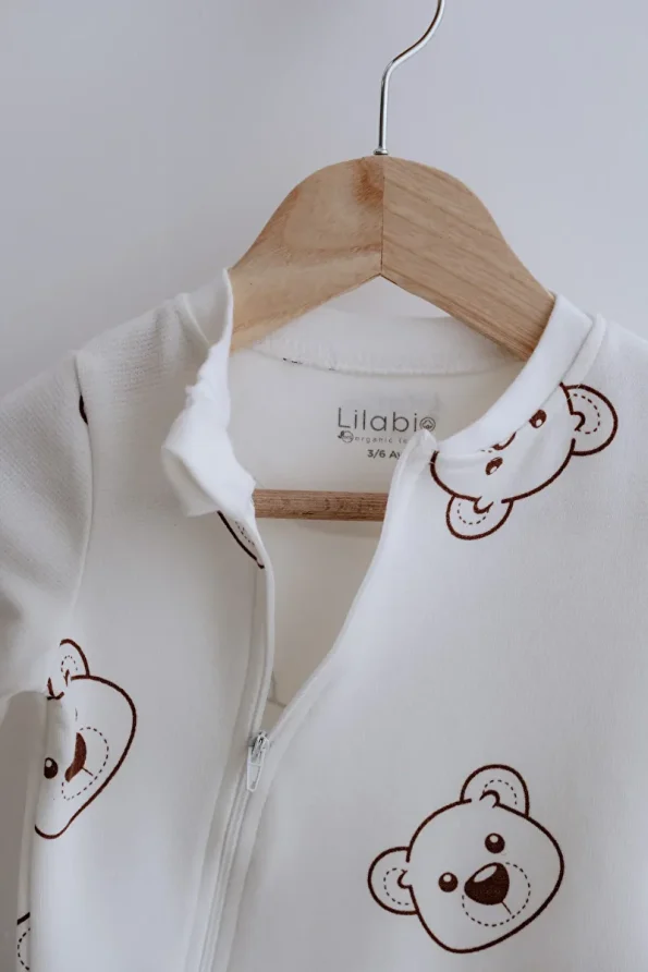 Lilabio Long Sleeve Zippered Baby Overall Bear Pattern
