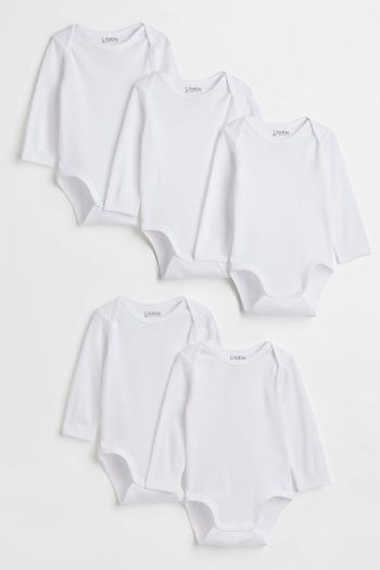 Lilabio 100% Organic Cotton 5-Pack White Long Sleeve Baby Bodysuits