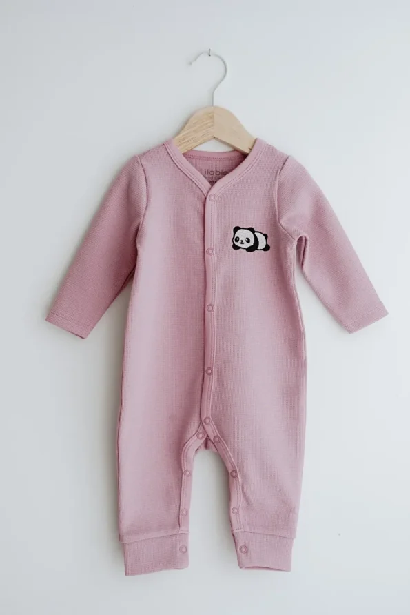 Lilabio Long Sleeve Embroidered Waffle Fabric Baby Romper