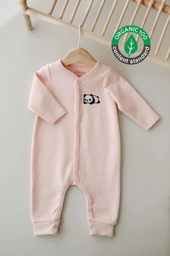 Lilabio Long Sleeve Embroidered Waffle Fabric Baby Onesie