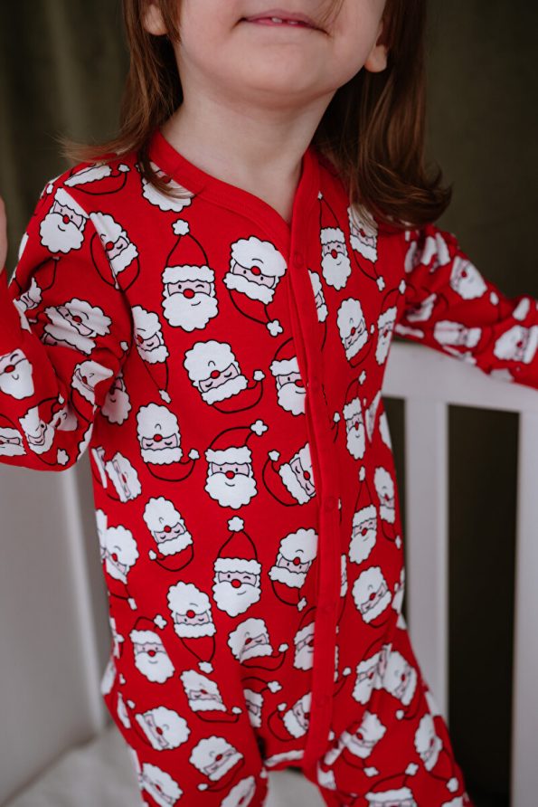 Lilabio 100% Cotton Christmas Themed Santa Print Red Romper