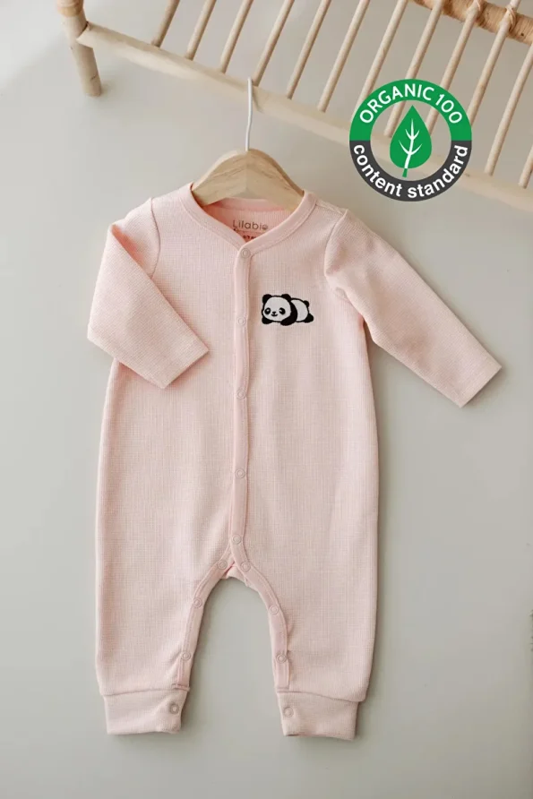 Lilabio Long Sleeve Embroidered Waffle Fabric Baby Onesie