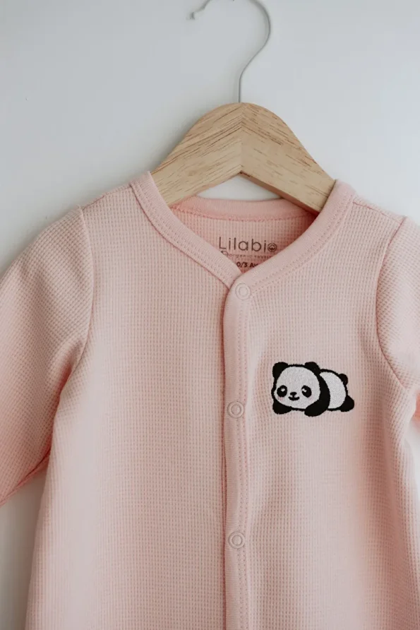 Lilabio Long Sleeve Embroidered Waffle Fabric Baby Onesie