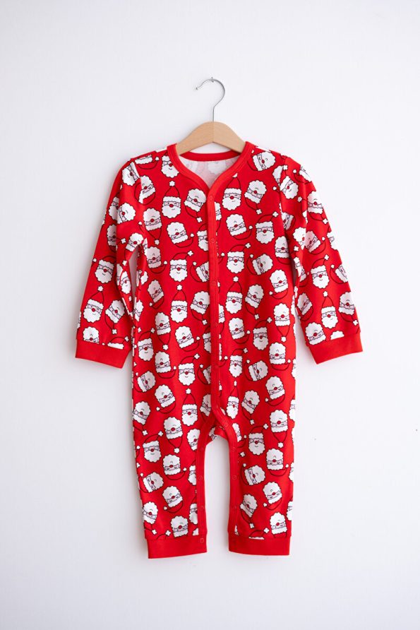 Lilabio 100% Cotton Christmas Themed Santa Print Red Romper