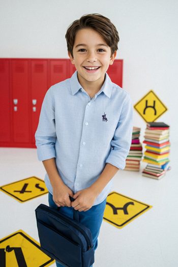 Trendyolmilla Kids Ice Blue Embroidered Regular Fit Shirt for Boys