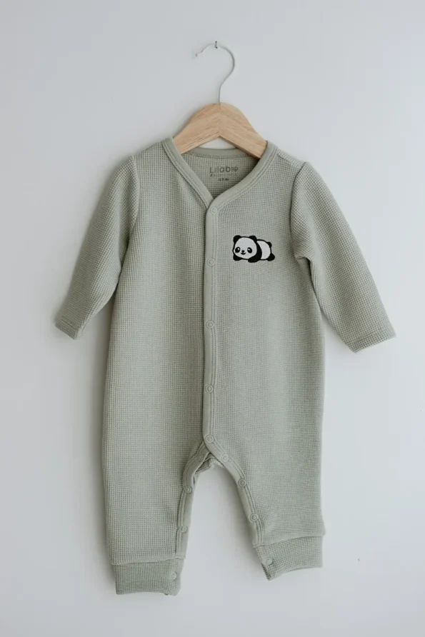 Lilabio Long Sleeve Embroidered Waffle Fabric Baby Romper