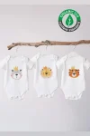 Lilabio 100% Organic Cotton 3-Pack Short Sleeve Baby Bodysuit Tiger