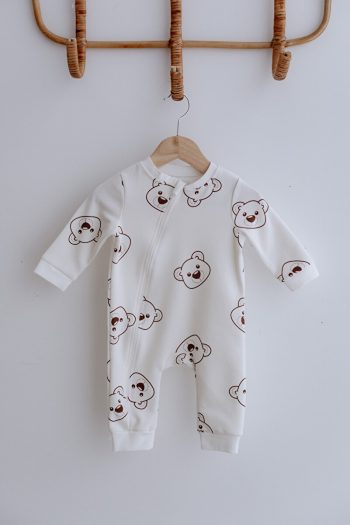 Lilabio Long Sleeve Zippered Baby Overall Bear Pattern