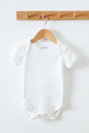 Lilabio 100% Organic Cotton 7-Pack White Short Sleeve Baby Bodysuits
