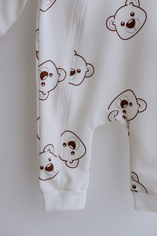 Lilabio Long Sleeve Zippered Baby Overall Bear Pattern