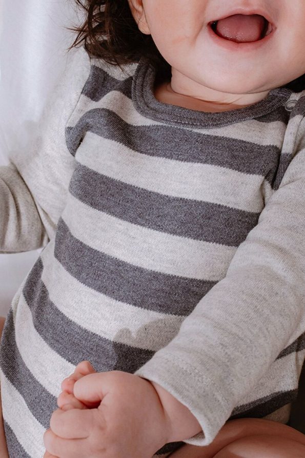 Lilabio 100% Organic Cotton Striped Long Sleeve Baby Bodysuit