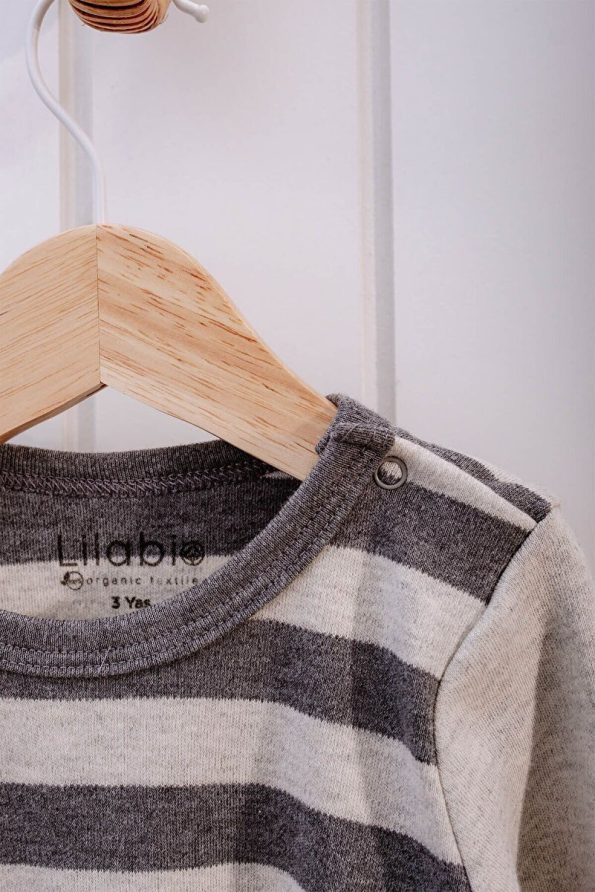 Lilabio 100% Organic Cotton Striped Long Sleeve Baby Bodysuit